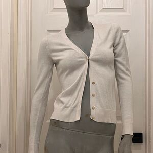 New York & Company Off-White Cropped Cardigan Sweater